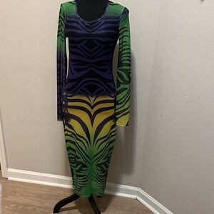 SHEIN Vibrant Green and Purple Long Sleeve Dress